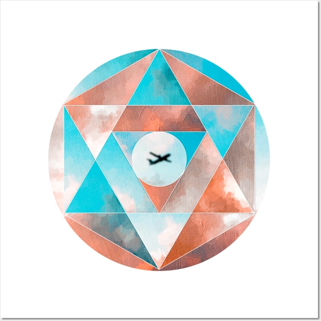Geometric collage of airplane with cloudy sky oil painting Wall Art by DigitPaint